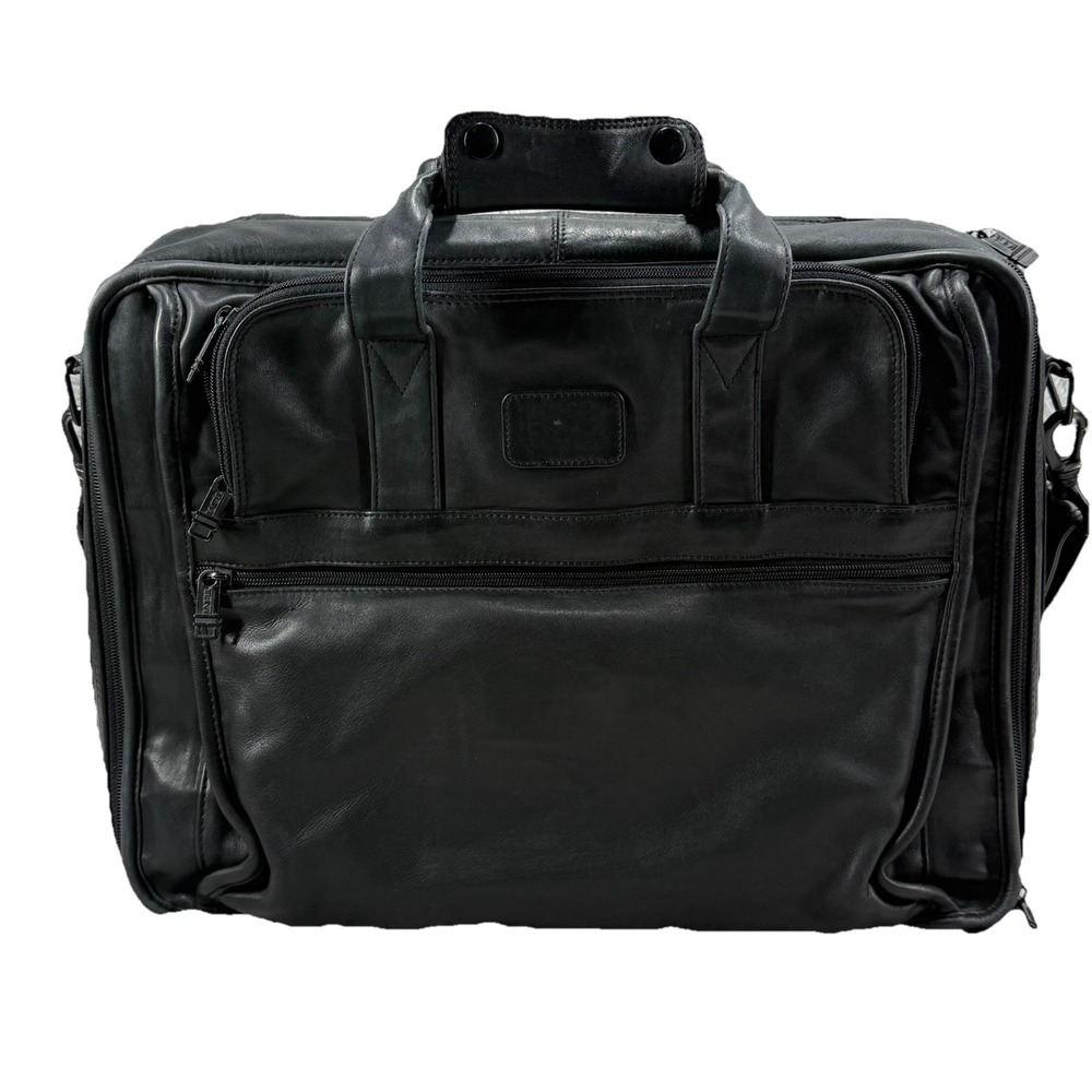 TUMI Alpha All Black Leather Shoulder‎ Laptop Bag